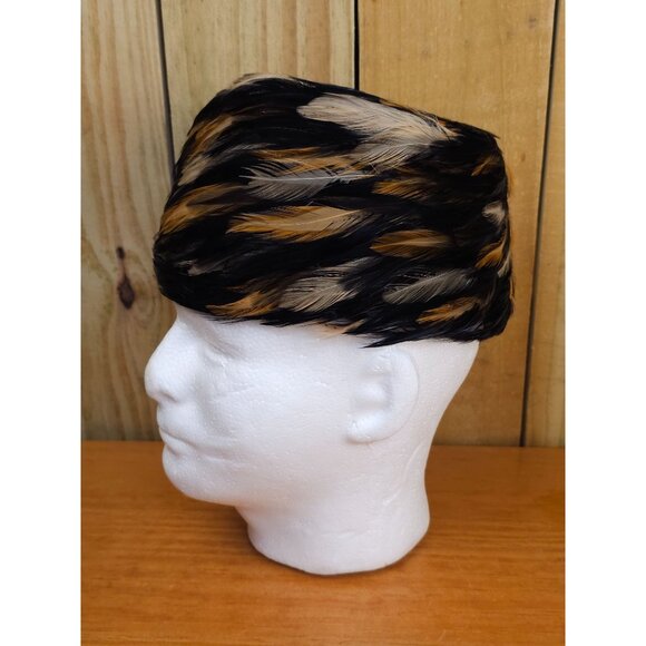 Vintage Feather Pillbox Coctail Hat - Picture 1 of 7